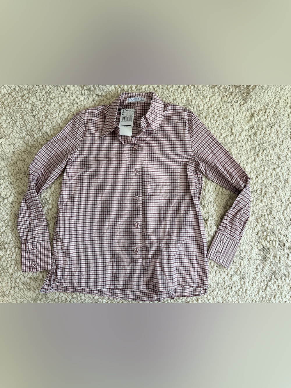 NWT MANGO SUIT Plaid Checkered Button Down Shirt Red Pink White Womens XS